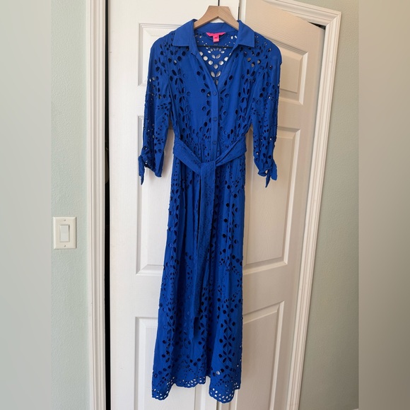 Lilly Pulitzer Amrita Midi Dress Borealis Royal Blue Soiree Eyelet 2 - Picture 6 of 11